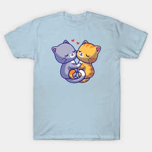 Cute Couple Cat Hug Love Cartoon T-Shirt